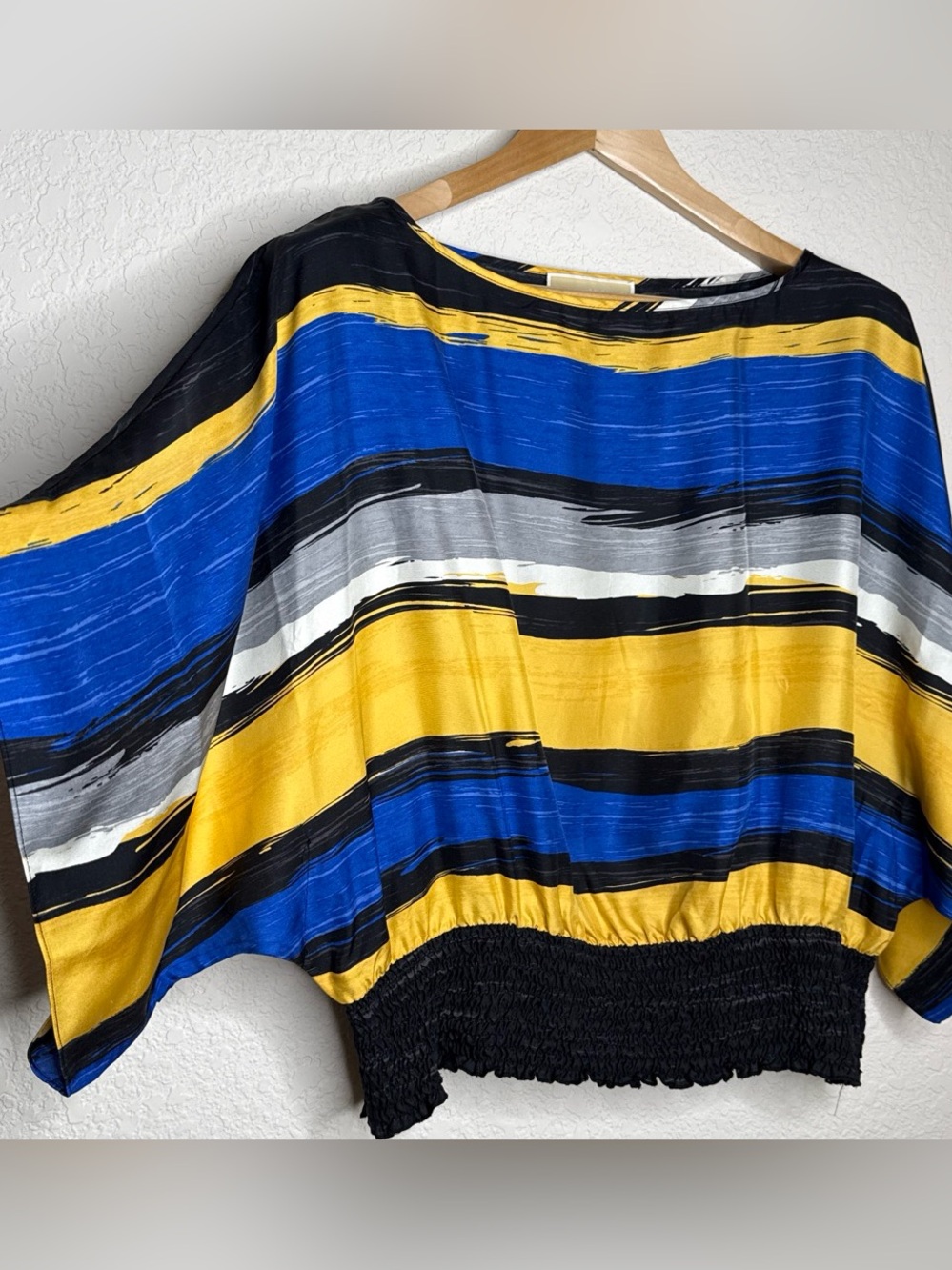 Michael Kors 100% Silk Abstract Print Smocked Waist Top Size S/P Boho Luxe